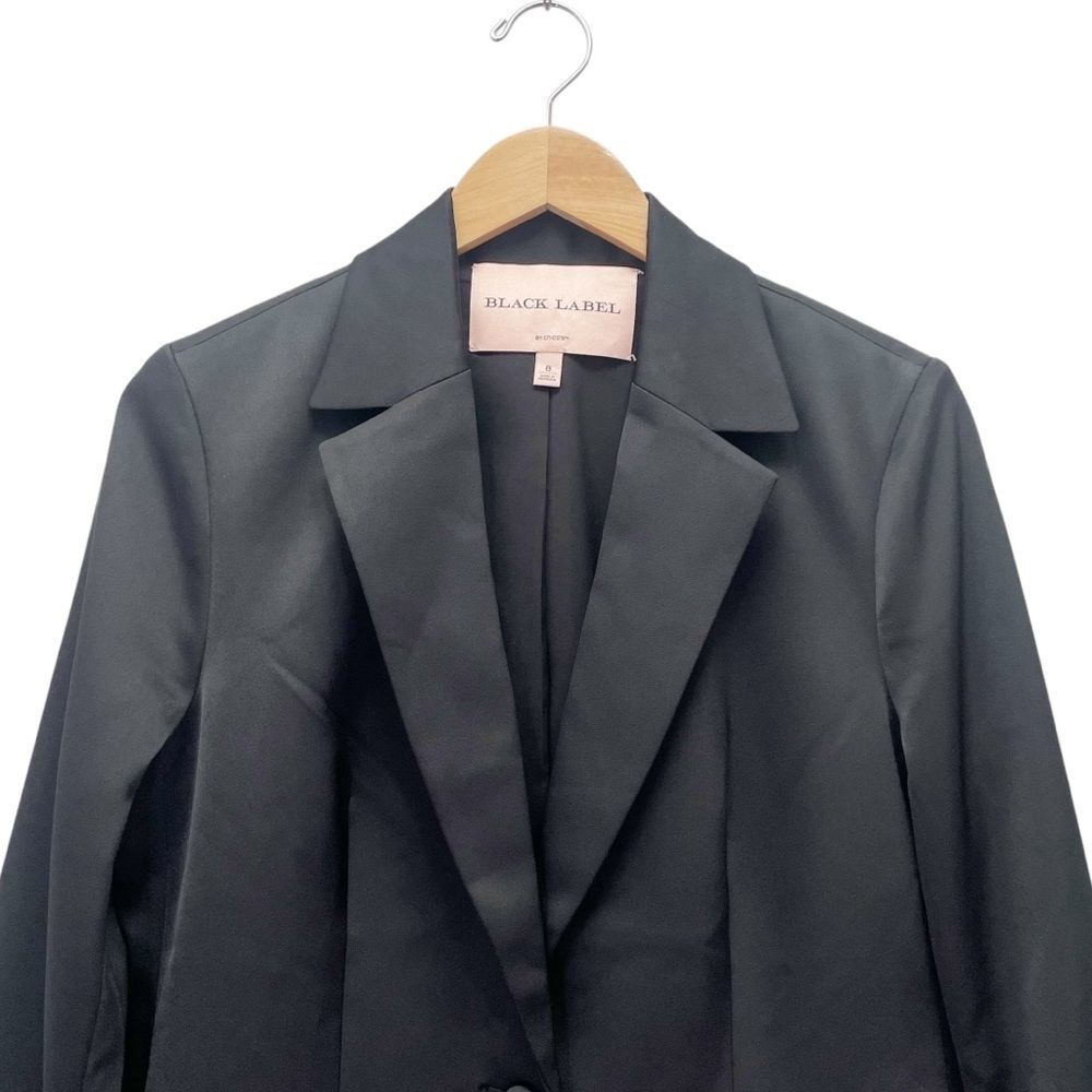 Chico’s Black Label Matte Black Satin Single Button Tuxedo Blazer Women’s Size 8 - Picture 7 of 13
